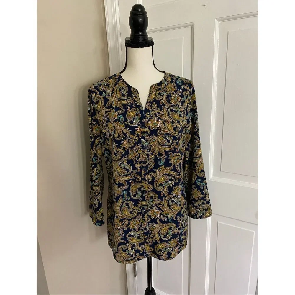 Notations paisley print tunic blouse size S
